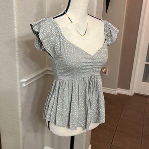 Japna green & white polka dot top Size XS